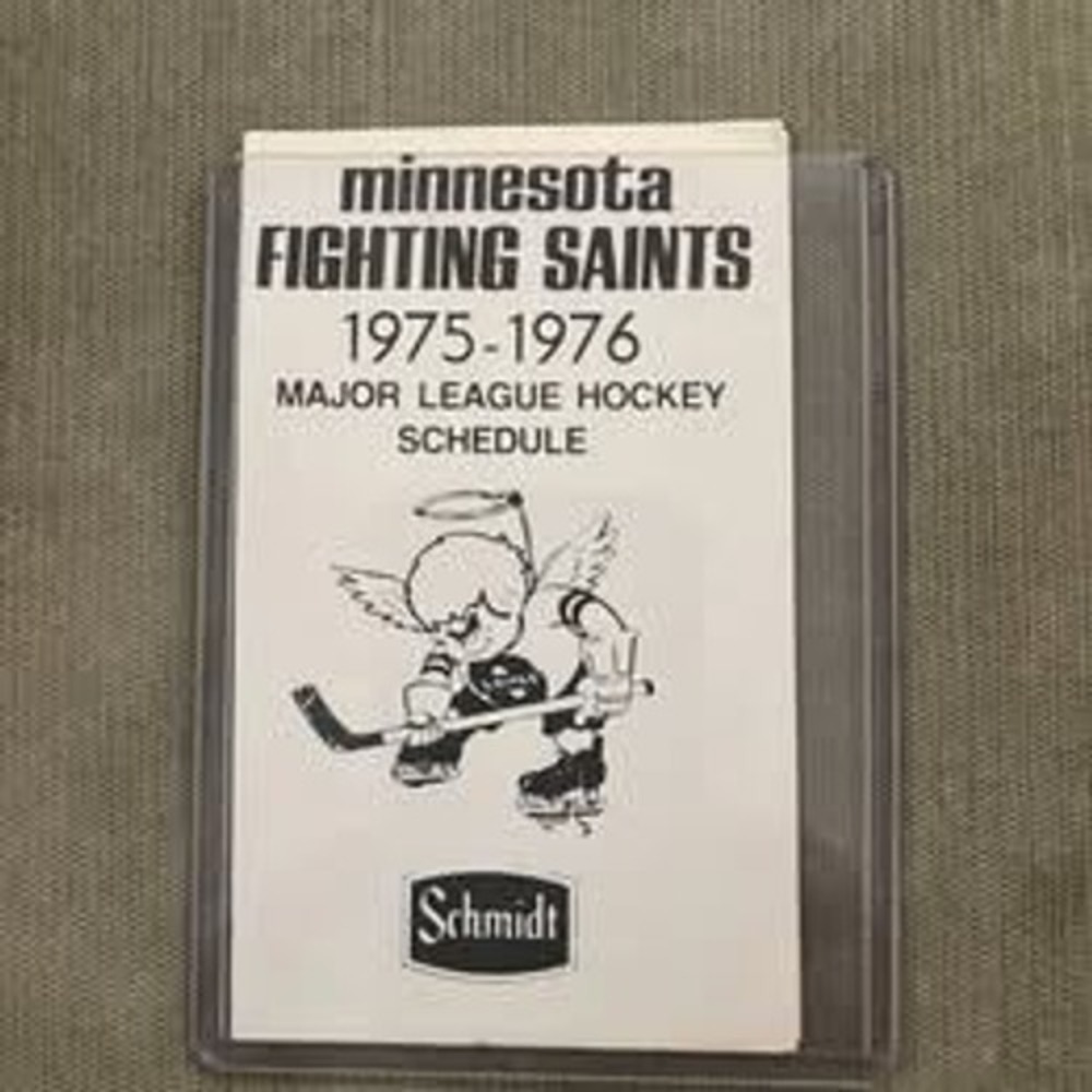 Minnesota Fighting Saints Hockey Pocket Schedule 1975-79 Schmidt Beer WLOL